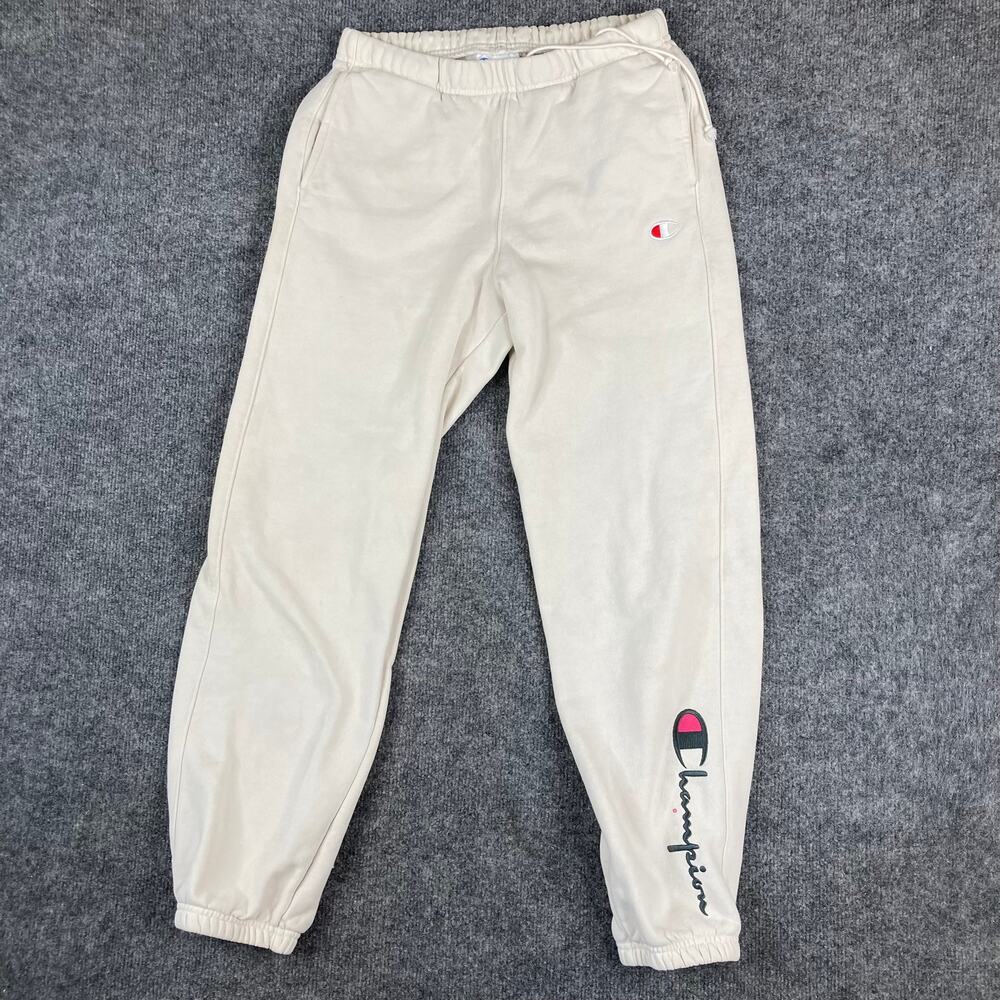 Champion Reverse Weave Sweatpants Small White Jogger Logo Spellout Athletic
